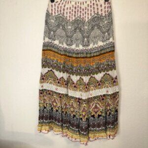 FORBIDDEN LOS ANGELES Maxi Skirt M Tiered Long Beaded Orange Pink‎ Embellished